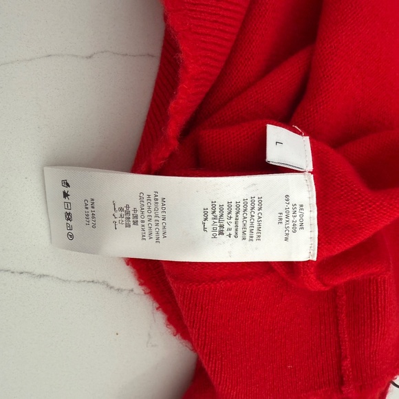 Re/Done Red Cashmere Crewneck Long Sleeve Top In Fire Casual Workwear - Picture 10 of 10